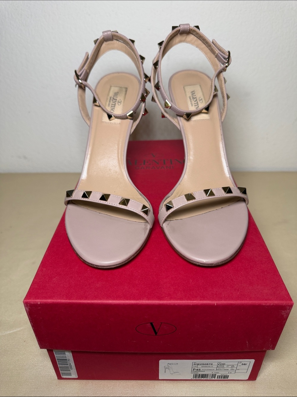 Valentino Nude Blush Leather Rockstud Ankle-Strap Heels size 8.5